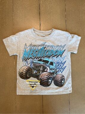 Monster Jam Toddler Boys Megalodon Gray & Blue Monster Truck T-Shirt • Size 4T